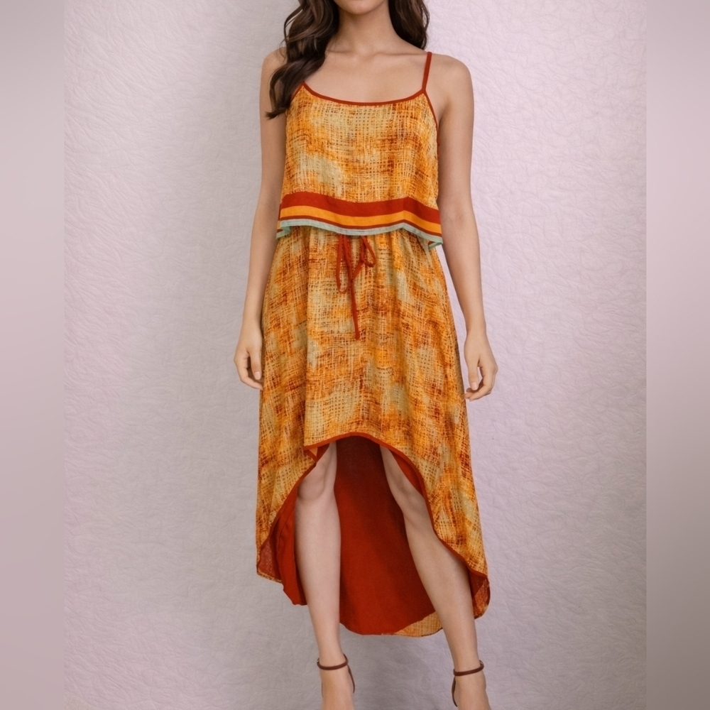 BEIGE BY ECI 1990s Hi-Low Spaghetti Strap Camisole Blouson Slip Dress